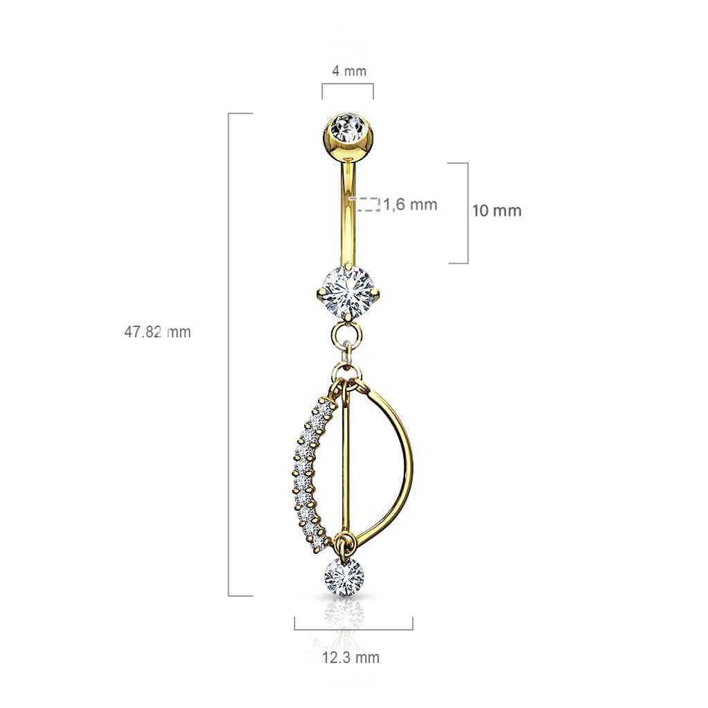 Solid Gold 14 Carat Belly Button Piercing Fish Dangle Zirconia