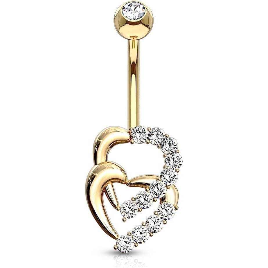 Oro 14 kt Piercing Ombelico Cuore di zirconi