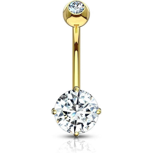 Solid Gold 14 Carat Belly Button Piercing Round Zirconia