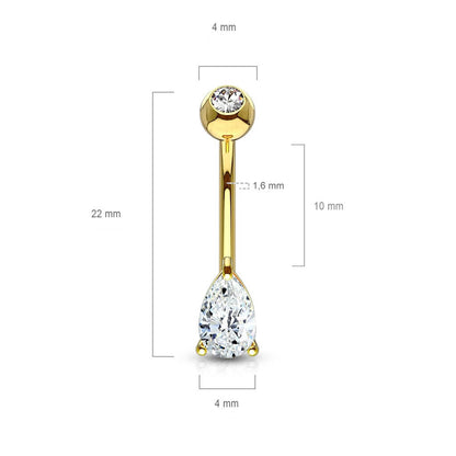 Oro 14 kt Piercing Ombelico Zircone a goccia 