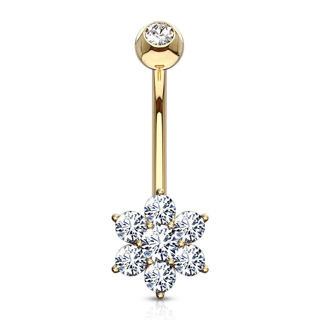 Oro 14kt Piercing ombligo Circonita Flor