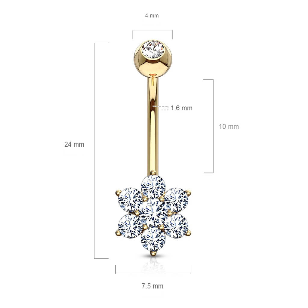 Oro 14kt Piercing ombligo Circonita Flor