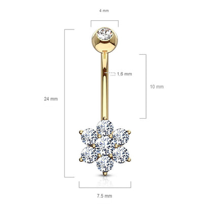 Oro 14kt Piercing ombligo Circonita Flor