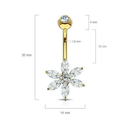 Oro 14kt Piercing ombligo Circonita Flor