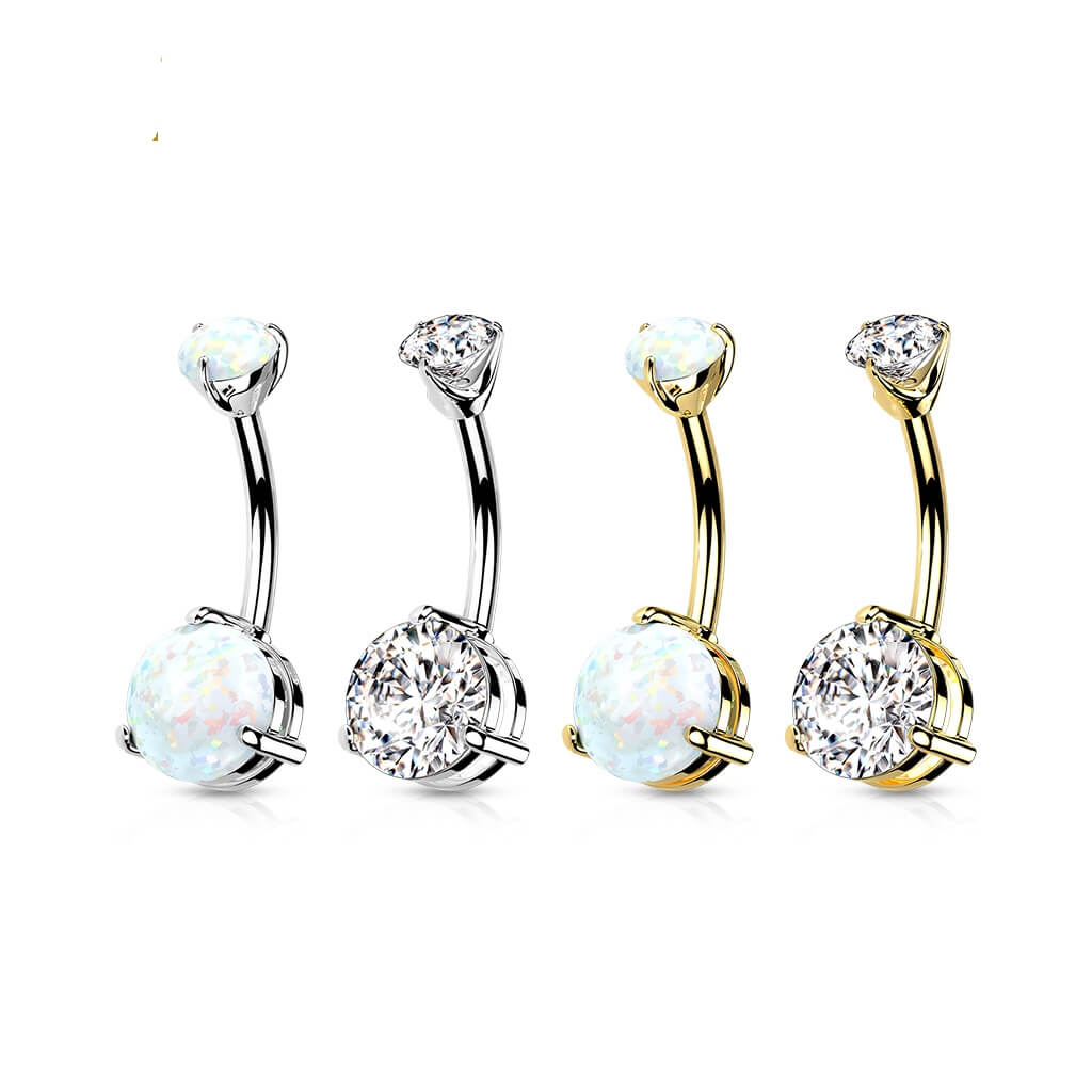 Oro 14 kt Piercing Ombelico Zircone / Opale rotondo