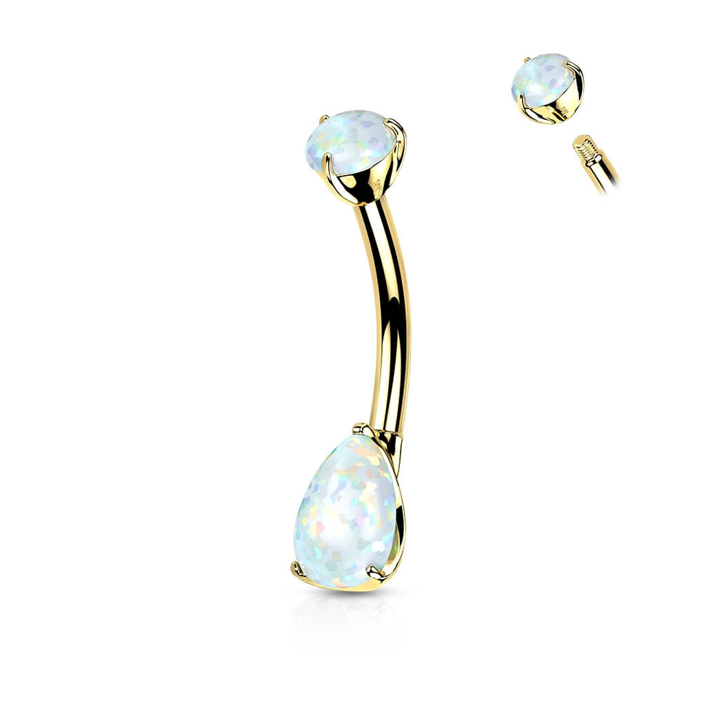 Oro 14 kt Piercing Ombelico Zircone a goccia 