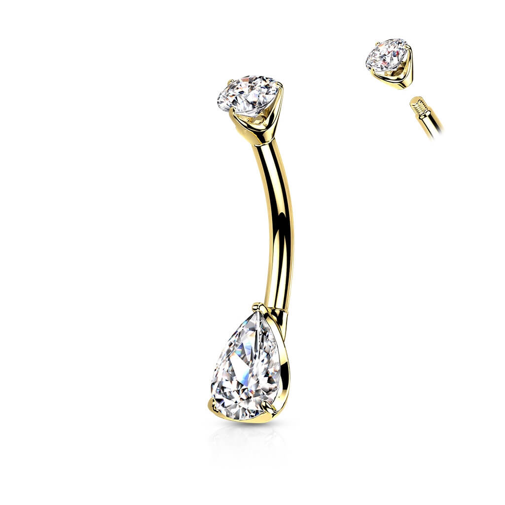 Oro 14 kt Piercing Ombelico Zircone a goccia 