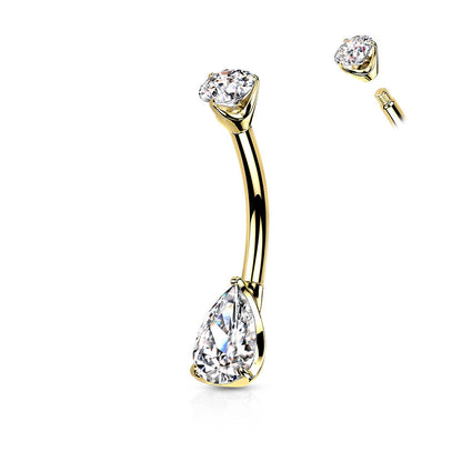 Oro 14 kt Piercing Ombelico Zircone a goccia 