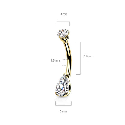 Oro 14 kt Piercing Ombelico Zircone a goccia 