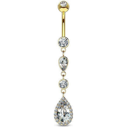 Solid Gold 14 Carat Belly Button Piercing Drop Zirconia dangle