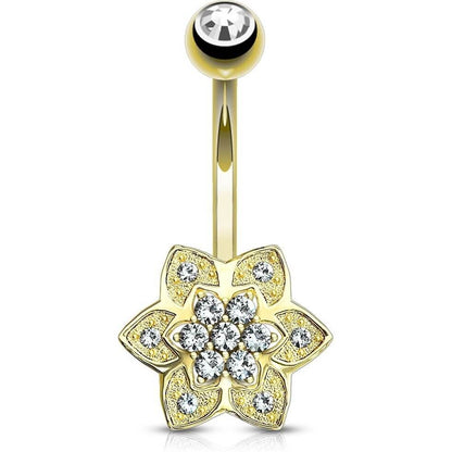 Solid Gold 14 Carat Belly Button Piercing Flower Zirconia