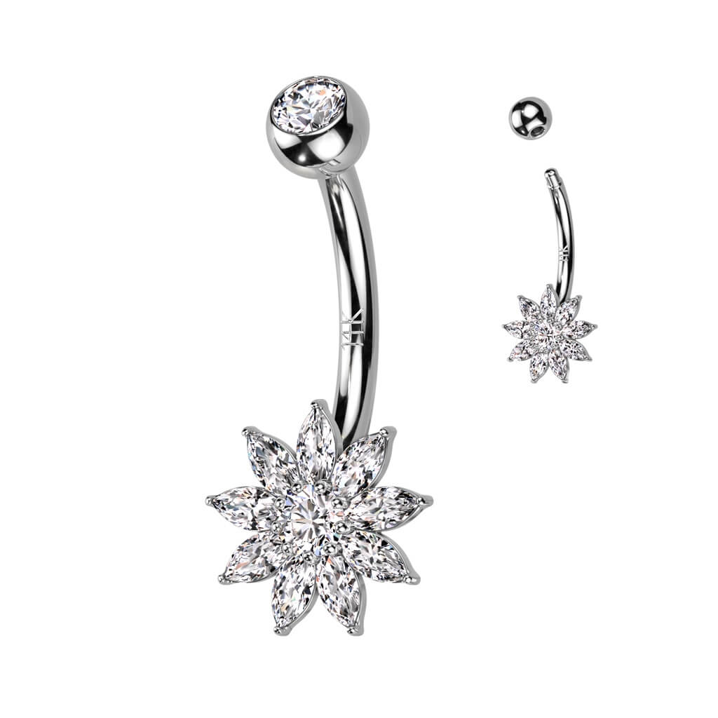 Or 14kt Piercing Nombril Fleur Zircone