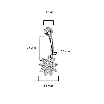 Or 14kt Piercing Nombril Fleur Zircone