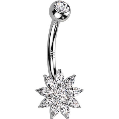 Or 14kt Piercing Nombril Fleur Zircone