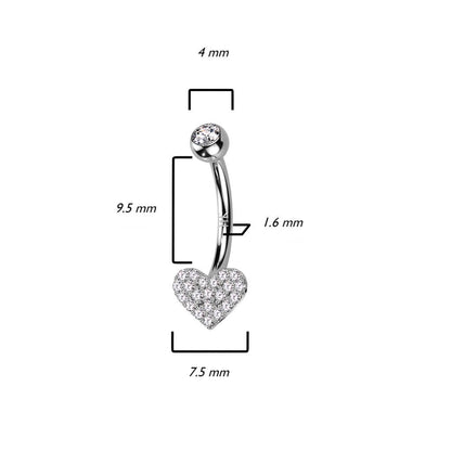 Solid Gold 14 Carat Belly Button Piercing Heart Zirconia