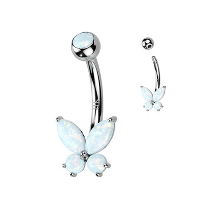 Or 14kt Piercing Nombril Papillon Opale Zircone