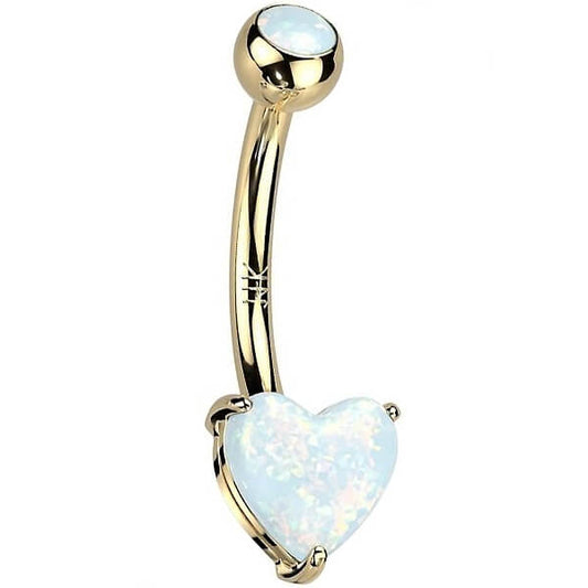 Solid Gold 14 Carat Belly Button Piercing Heart Opal