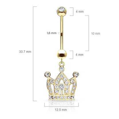 Solid Gold 14 Carat Belly Button Piercing Crown dangle cubic Zirconia