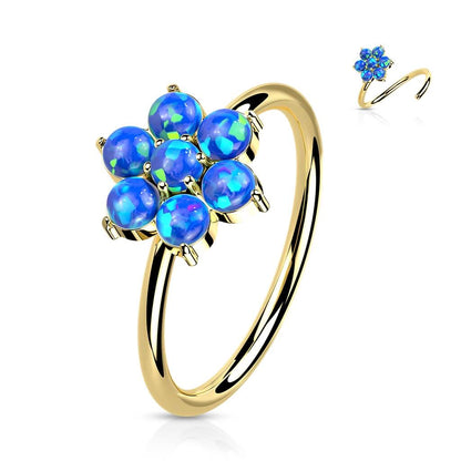 Oro 14 kt Anello Piercing Fiore di Opali  Pieghevole