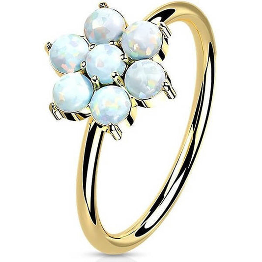 14 Karat Gold Ring Piercingring Blume Opal Gelbgold Weißgold Biegbar