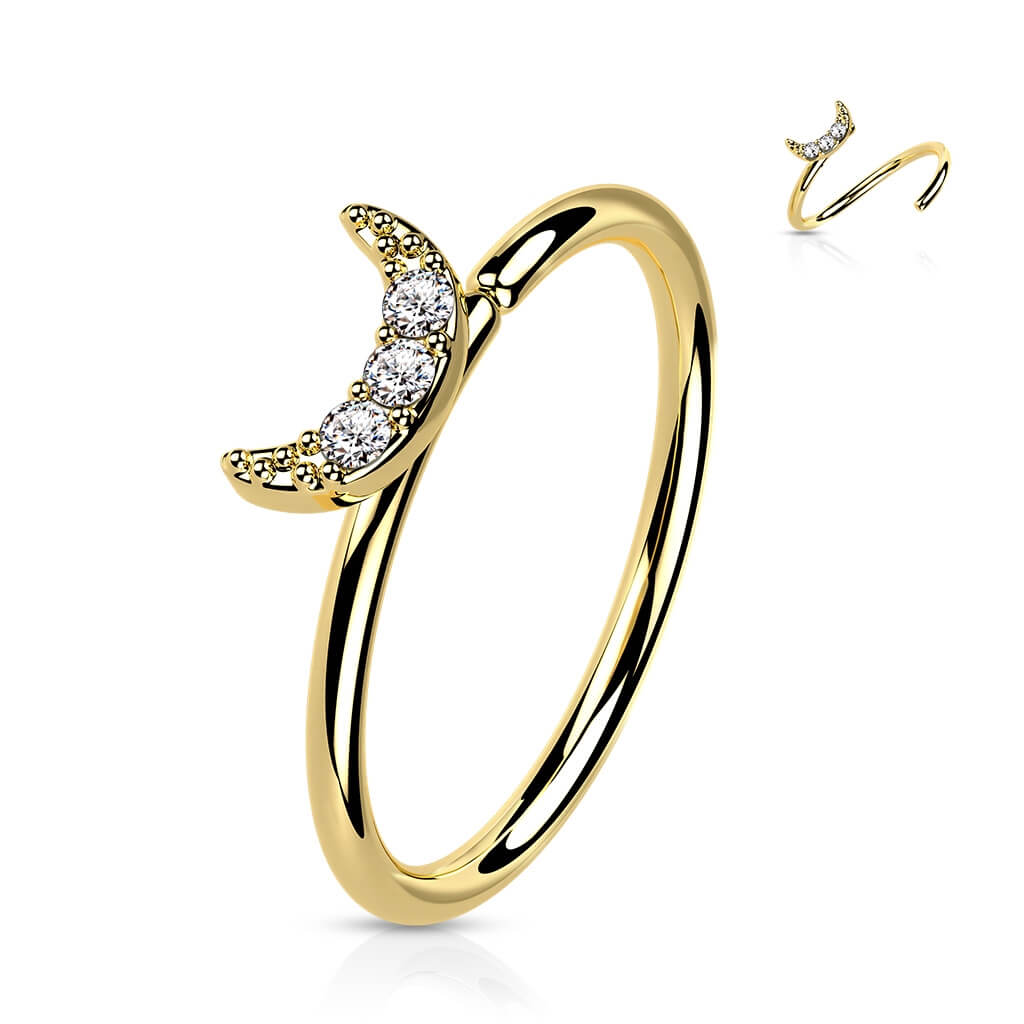 Solid Gold 14 Carat Ring Moon Zirconia Bendable