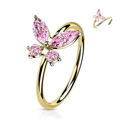 Solid Gold 14 Carat Ring Butterfly Zirconia Bendable