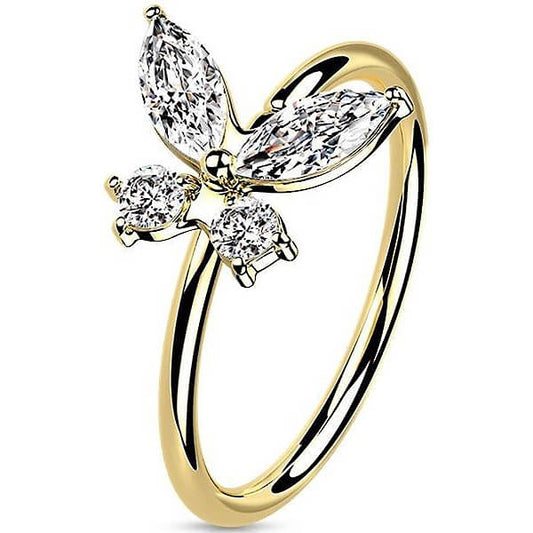 Oro 14kt Anillo Circonita mariposa Flexible