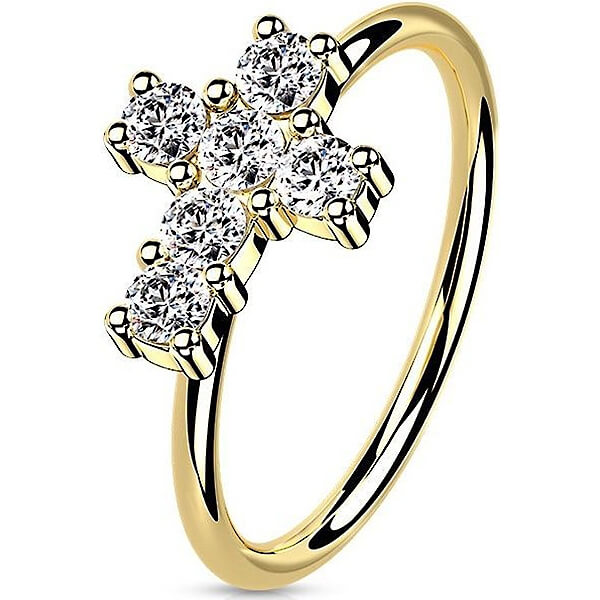 Solid Gold 14 Carat Ring Cross Zirconia Bendable