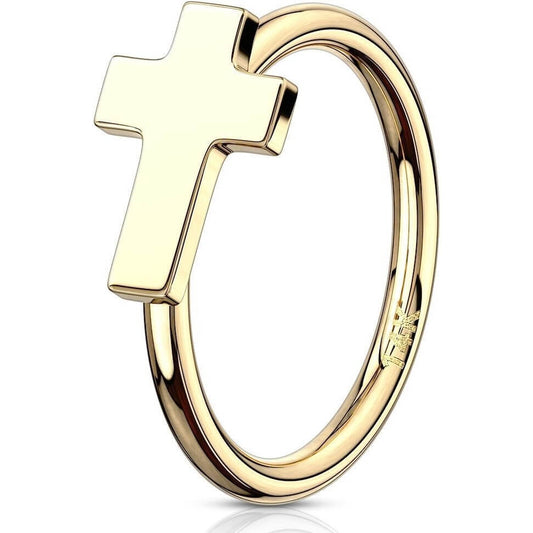 14 Karat Gold Ring Kreuz Gelbgold Weißgold Biegbar