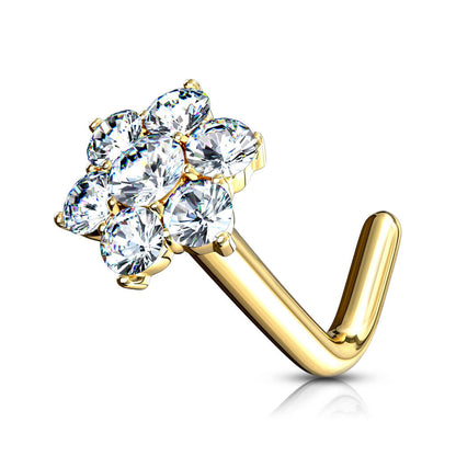 Or 14kt Nez En Forme de L Fleur Zircone