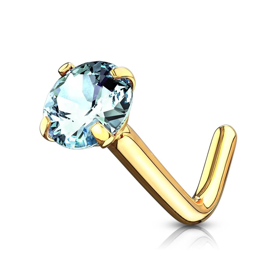 Or 14kt Nez En Forme de L Zircone