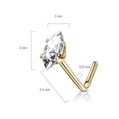 Oro 14 kt Nasale a L Zircone taglio marquise