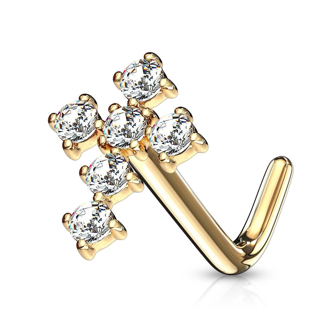 Solid Gold 14 Carat Nose L-Shape Cross Zirconia