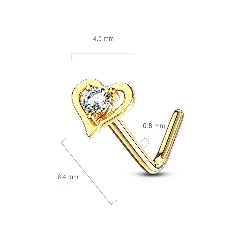 Oro 14kt Nariz en L Circonita corazón