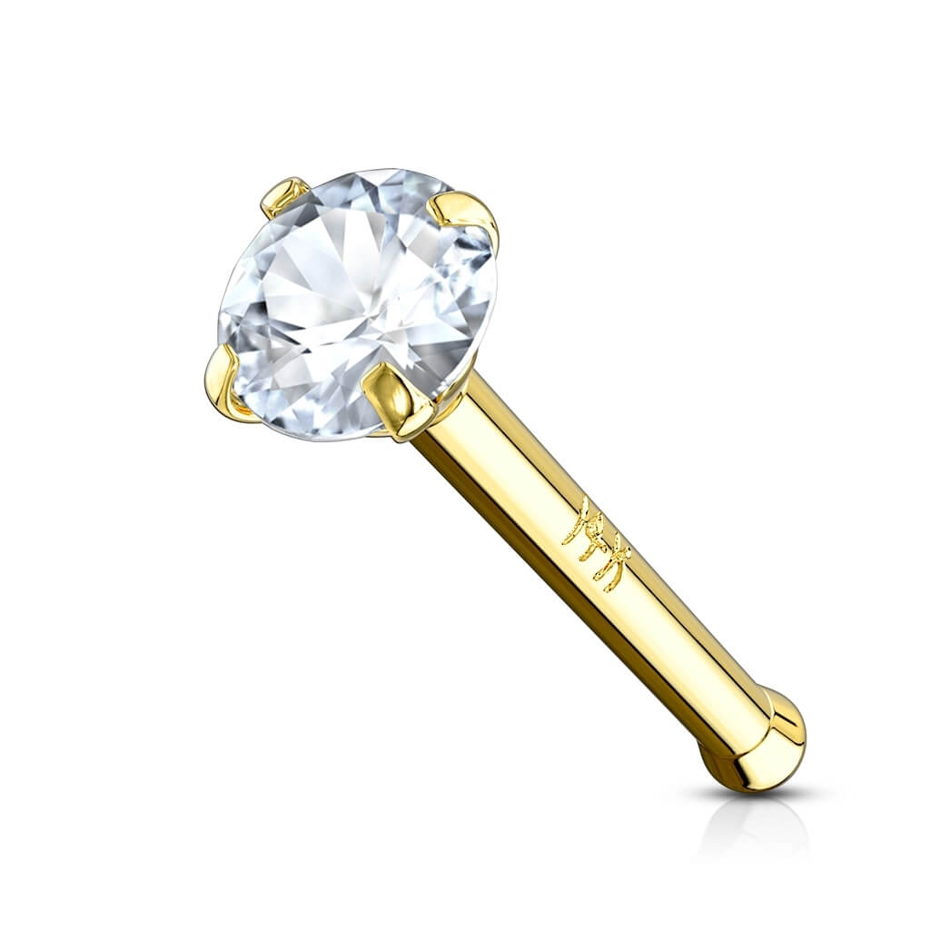 Solid Gold 14 Carat Nose Stud Zirconia