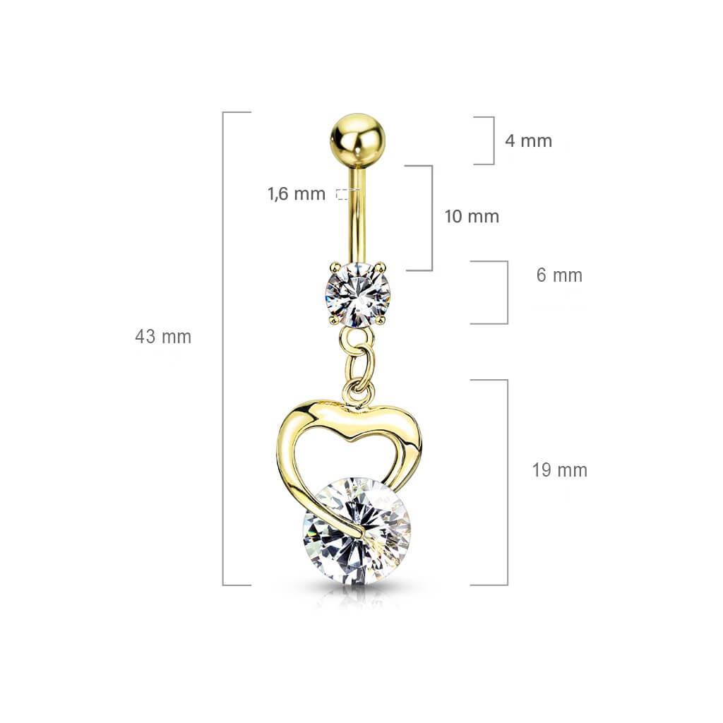 Piercing Nombril Pendentif Cœur Zircone Or