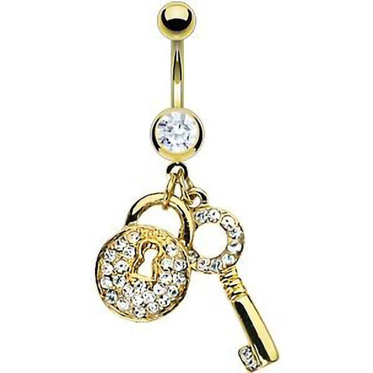 Piercing Nombril Pendentif Clé Zircone Or