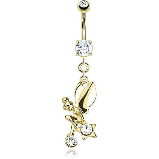 Piercing Nombril Pendentif Fée Zircone Or