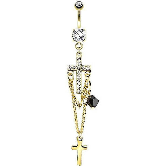 Belly Button Piercing Cross dangle Zirconia Gold