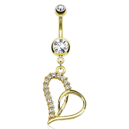 Belly Button Piercing Heart dangle Zirconia Gold