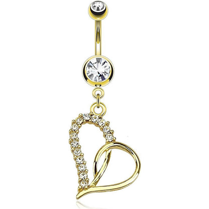 Belly Button Piercing Heart dangle Zirconia Gold