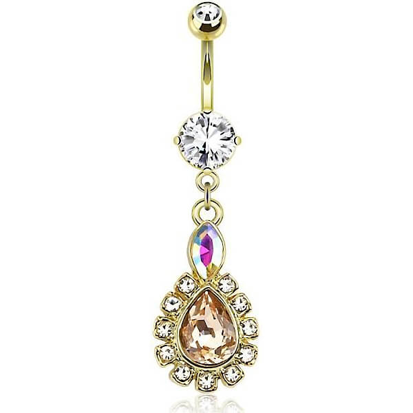 Piercing Nombril Pendentif Goutte Zircone Or