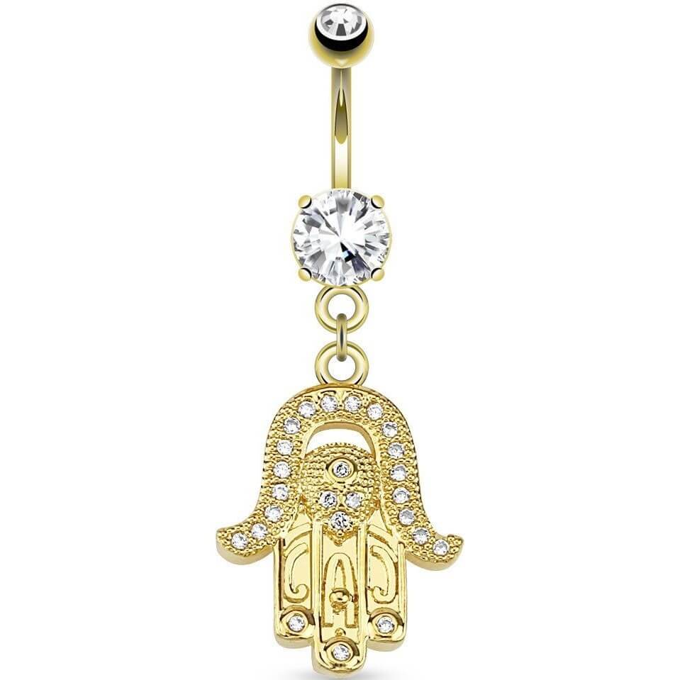 Piercing Ombelico Pendente Hamsa in Zirconi