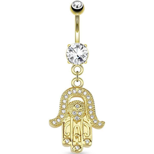 Piercing Ombelico Pendente Hamsa in Zirconi