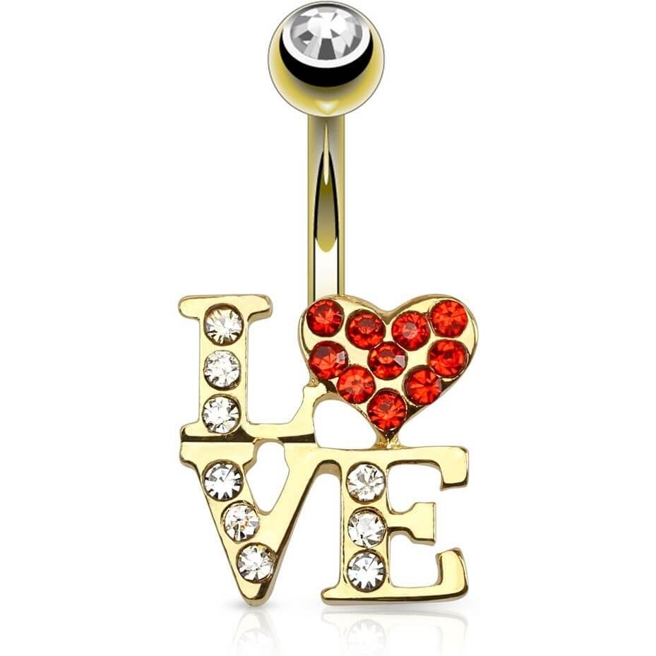 Belly Button Piercing LOVE Zirconia Gold