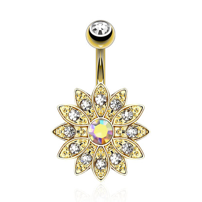 Belly Button Piercing Flower cubic Zirconia Gold