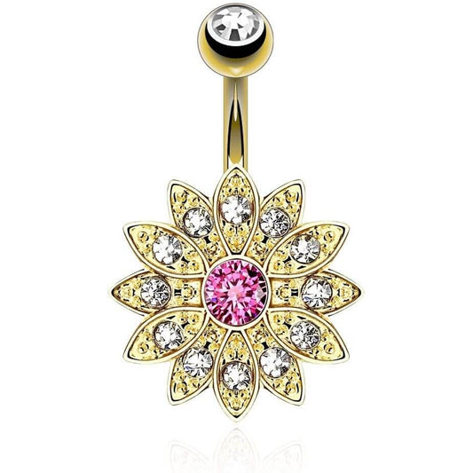 Belly Button Piercing Flower cubic Zirconia Gold