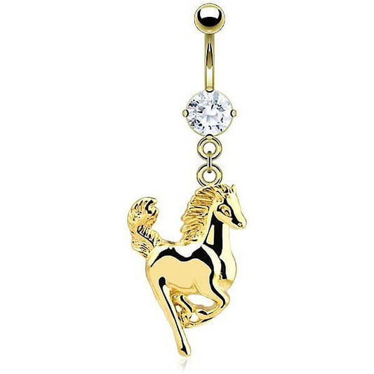 Belly Button Piercing Horse dangle Zirconia Gold