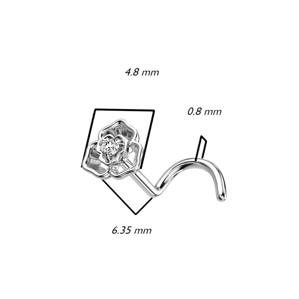 Solid Gold 14 Carat Nose Screw Flower Zirconia