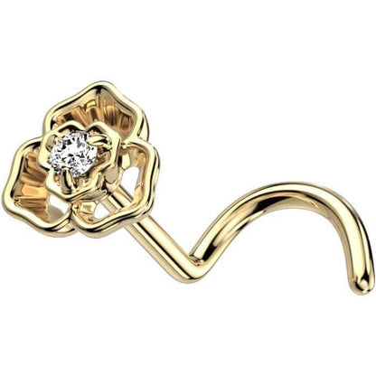 Oro 14 kt Screw Nasale Fiore di zirconi 